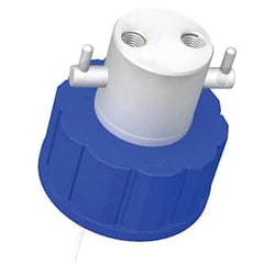 Cole-Parmer&nbsp;Diba Omnifit Q-Series Solvent Bottle Cap, GL45, 2 UNF(F) Ports w/ Valves, Blue