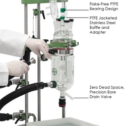 Chemglass Life Sciences&nbsp;ChemRxnHub Jacketed Process System, 2 L, with Manifold, Stand, and Digital Overhead Stirrer (Chemglass CG-1949-X-2DM)