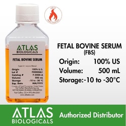Atlas Biologicals&nbsp;Fetal Bovine Serum, Heat Inactivated, 500 mL, 100% US Origin, Triple 0.1 μm Sterile-Filtered, cGMP Certified