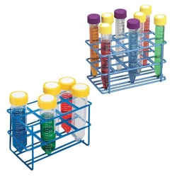 Chemglass Life Sciences&nbsp;Wire Tube Rack, HDPE-Coated, 15-Place for 15 mL Centrifuge Tubes, Blue