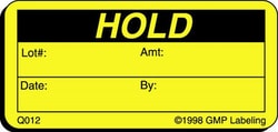 Gmp Labeling Inc Hold Quality Control Label - 2x1, Quantity: Each of 1