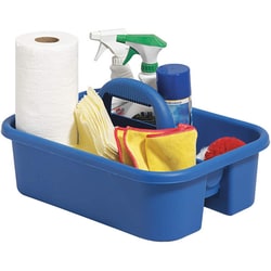 Grainger&nbsp;Tool caddy, high-density polypropylene, 13-3/8 in L x 18-1/4 in W x 5-1/2 in H (9-1/8 in with handle), blue, portable with integrated handle, 2 compartments