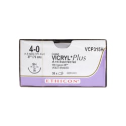 Med Vet International VICRYL Plus Antibacterial (polyglactin 910) Suture, 4-0, SH, 27in, 36/Box