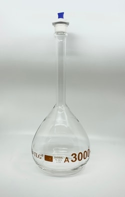 CHEMSCIENCE&nbsp;Volumetric Flask, 3000mL, Serialized and Certified, Heavy Duty, Wide Mouth, PE Stopper# 32, Class A,PK/2