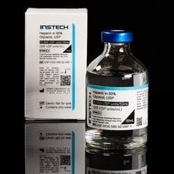 Instech&nbsp;Sterile Catheter Lock Solution, Heparin Sodium (500 USP units/mL) in Glycerol (50%), 50mL Vial, Blue Cap with PinPort&trade;