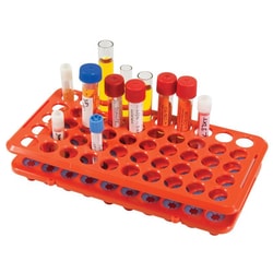 Chemglass Life Sciences&nbsp;Chemglass 50-Place Low-Profile Tube Rack with Grippers, Blue, for up to 17 mm Tubes