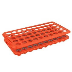 Chemglass Life Sciences&nbsp;Chemglass Rack with Grippers, Low Profile, 50-Place (for up to 17 mm tubes) - Orange