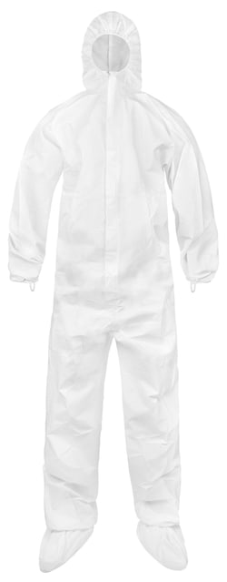 Lakeland Industries&nbsp;CLEANMAX  CLEAN NONSTERILE  Microporous Cleanroom coverall with Hood & Boot.  Bound seams, elastic back, wrists, ankles, thumbloops, zipper placket.  Individually packaged. 25/case with overlay bag. Size SM