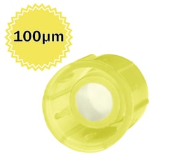 MTC Bio Strainer Cap for 12x75mm FlowTubes™ FACS tubes and culture tubes, with 100µm strainer mesh, transluscent yellow, sterile, 20 bags of 25 caps, 500/pack