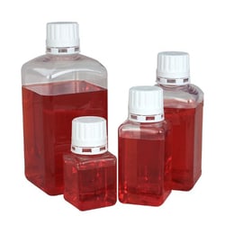 Chemglass Life Sciences&nbsp;Square Media Bottle, Sterile PETG, Graduated, 125 mL, 38-430 Tamperproof Cap, Pack of 24