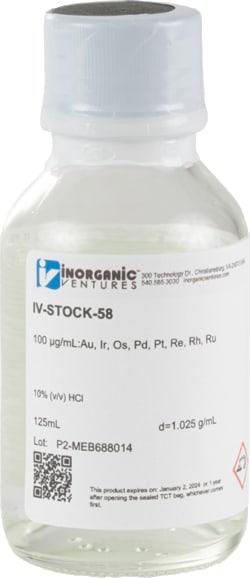 Inorganic Ventures&nbsp;100 ppm 8 Element ICP Calibration/Quality Control Standard, IV-STOCK-58-125ML