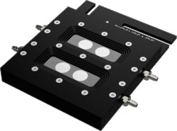 Biosurface Technologies Corp&nbsp;Dual Channel Coupon Evaluation Flow Cell (aluminum flow channel; platform stage mount), for Growing and Imaging of Biofilms on Disc Coupons.