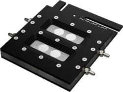 Biosurface Technologies Corp&nbsp;Dual Channel Coupon Evaluation Flow Cell w/injection ports (polycarbonate flow channel; platform stage mount), for Growing and Imaging of Biofilms on Disc Coupons.