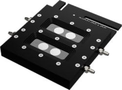 Biosurface Technologies Corp&nbsp;Dual Channel Coupon Evaluation Flow Cell w/injection ports (aluminum flow channel; platform stage mount), for Growing and Imaging of Biofilms on Disc Coupons.