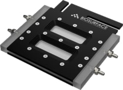 Biosurface Technologies Corp&nbsp;Dual Channel Transmission Flow Cell (polycarbonate flow channel; platform stage mount), for Growing and Imaging of Biofilms.