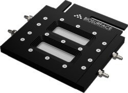Biosurface Technologies Corp&nbsp;Dual Channel Transmission Flow Cell (aluminum flow channel; platform stage mount), for Growing and Imaging of Biofilms.
