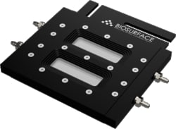 Biosurface Technologies Corp&nbsp;Dual Channel Transmission Flow Cell w/injection ports (aluminum flow channel; platform stage mount), for Growing and Imaging of Biofilms.