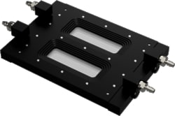 Biosurface Technologies Corp&nbsp;Dual Channel Transmission Flow Cell w/injection ports (aluminum flow channel; microtiter plate footprint), for Growing and Imaging of Biofilms.