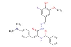 eMolecules​&nbsp;N-(1-[4-(dimethylamino)phenyl]-3-{2-[(4-hydroxy-3-iodo-5-methoxyphenyl)methylidene]hydrazinyl}-3-oxoprop-1-en-2-yl)benzamide | ChemDiv SC |584.414 | C26H25IN4O4COc1cc(\C=N\NC(=O)C(\NC(=O)c2ccccc2)=C/c2ccc(cc2)N(C)C)cc(I)c1O | 2mg | 828451810