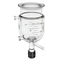 Chemglass Life Sciences&nbsp;Chemglass 5,000 mL Jacketed Reaction Vessel, 150 mm Flange, Flat Flange Inlet/Outlet, 0-25 mm Spring-Loaded Drain Valve