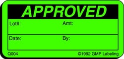 Gmp Labeling Inc Approved Quality Control Label - 2x1, Quantity: Each of