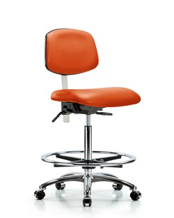 Fisherbrand Class 100 Vinyl Clean Room Chair - High Bench Height with Chrome Foot Ring and Casters in Grade B Vinyl Orange | Buy Online | Fisher Scientific