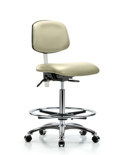 Fisherbrand™ Class 100 Vinyl Clean Room Chair - High Bench Height with Seat Tilt, Chrome Foot Ring, and Casters in Grade B Vinyl