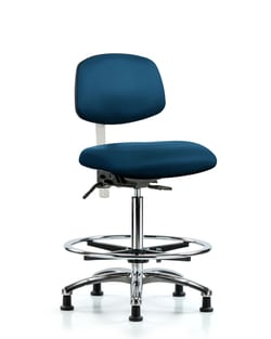 Fisherbrand™ Class 100 Vinyl Clean Room Chair - High Bench Height with Seat Tilt, Chrome Foot Ring, and Stationary Glides in Grade A Vinyl
