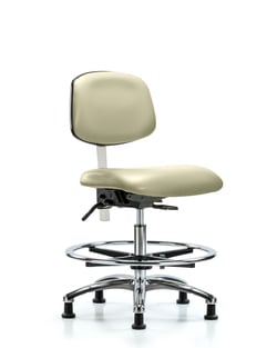 Fisherbrand™ Class 100 Vinyl Clean Room Chair - Medium Bench Height with Chrome Foot Ring and Stationary Glides in Grade B Vinyl