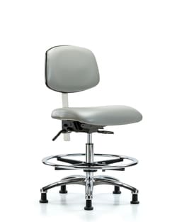 Fisherbrand Class 100 Vinyl Clean Room Chair - Medium Bench Height with Chrome Foot Ring and Stationary Glides in Grade B Vinyl Dove | Buy Online | Fisher Scientific