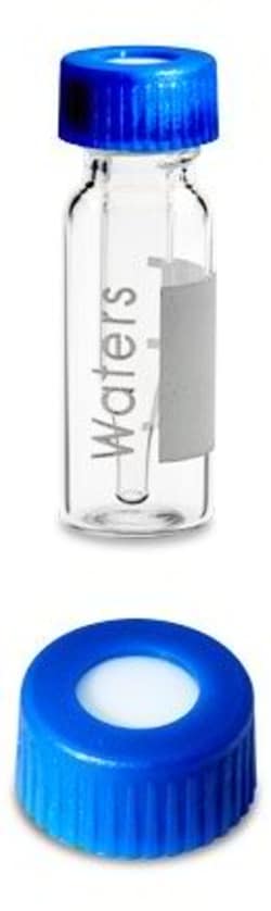 Waters Corp LCGC Certified Clear Glass 12 x 32 mm Screw Neck Vial, Qsert, with Cap and Preslit PTFE/Silicone Septum, 300 µL Volume, 100/pk