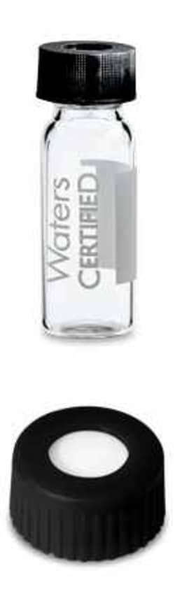 Waters Corp TruView LCMS Certified Clear Glass 12 x 32 mm Screw Neck Vial, with Cap and Preslit PTFE/Silicone Septum, 2 mL Volume, 100/pk