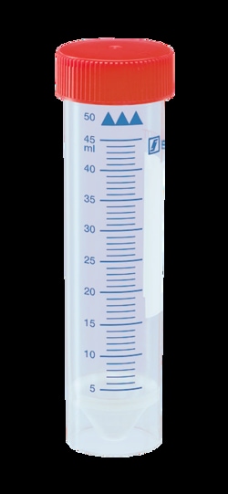 Perkin Elmer US LLC&nbsp;50 mL Graduated Conical Bottom Tubes with Red Flat Caps Attached, Qty. 500 - Freestanding