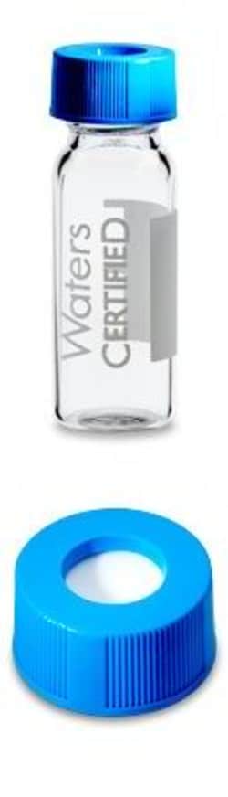 Waters Corp LCMS Certified Clear Glass 12 x 32 mm Screw Neck Vial, with Cap and Preslit PTFE/Silicone Septum, 2 mL Volume, 100/pk