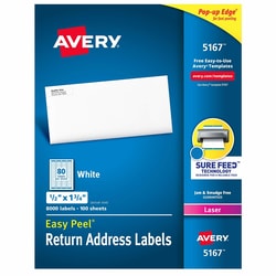 STAPLES ADVANTAGE Avery Easy Peel Laser Address Labels, 1/2" x 1 3/4",