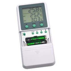 Thermco Products Inc&nbsp;Triple Display Freezer digital thermometer, Time & Date Stamp, single probe, -50/70 deg.C, 5ml Vaccine bottles probe filled with Bio-Safe medium. Audible & Visual alarms.