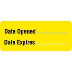 Market Lab Date Opened/Date Expires Label, Yellow, 1000/pk, Quantity: Each