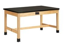 Diversified Spaces™ Oak Table with Plain Apron and Solid Phenolic Top: Leg Brace, Stretcher and Electrical Option