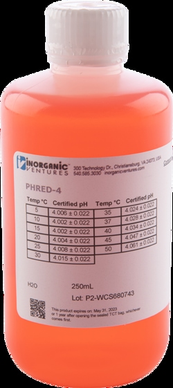 Inorganic Ventures pH 4 RED CALIBRATION STD 250m, Quantity: Each of 1