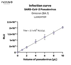 IVANO BIOSCIENCE&nbsp;Validated SARS-CoV-2 pseudovirus, Omicron BA.1 variant, 100 µL of pseudovirus enables 50 reactions in a 96-well plate.