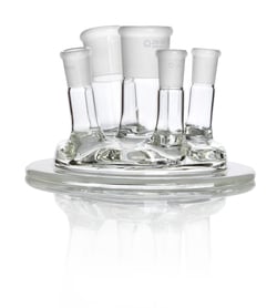 QuickFit Flanschdeckel aus Borosilikatglas 0&deg;, 5&deg;, 10&deg;, Seitliche Buchse:14/23, 15&deg; Seitliche Buchse:29/32, vertikale mittlere Buchse:29/32 | Buy Online | Quickfit | Fisher Scientific