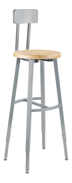 National Public Seating Adjustable Height Titan Stool, Wood Seat, with Back Rest gray Frame 30 to 38 in. | Buy Online | National Public Seating | Fisher Scientific