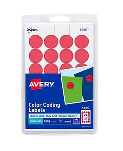 STAPLES ADVANTAGE Avery Laser/Inkjet Color Coding Labels, 3/4" Dia., Red,