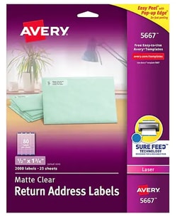 STAPLES ADVANTAGE Avery Matte Clear Return Address Labels, Sure Feed Technology,