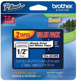 STAPLES ADVANTAGE Brother TZe TZE-2312PK Laminated tape, Under 1/2"W, Black