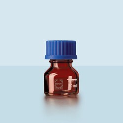 Ace Glass, Inc. Lab bottle, Duran, 10mL, amber, GL 25, with blue PP cap,