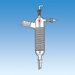 Ace Glass, Inc. 24/40 side and bottom Friedrichs condenser, #7 inlet bushing and tube, 250mm jacket, Ace-Safe hose connections for 1/4