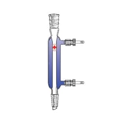 Ace Glass, Inc. Condenser, Liebig, no hold up, 250mm, 24/40 joints top & bottom, inlet/outlet #7 Ace-Thred connections, complete with Ace-Safe connectors