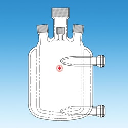 Ace Glass, Inc. 5000mL pressure vessel body, one-piece, jacketed, #25 center, (4) #15, (1) #7 side necks, round bottom, 28/15 O-ring ball joints on inlet/outlet