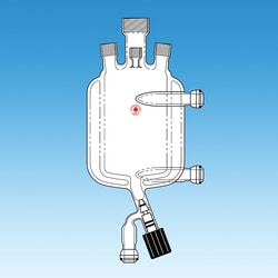 Ace Glass, Inc. 1000mL pressure vessel body, one-piece, jacketed, #25 center neck, (3) #15 and (1) #7 side necks, 0-8mm 28/15 ball joint bottom outlet, 28/15 O-ring ball joint on jacket inlet/outlet
